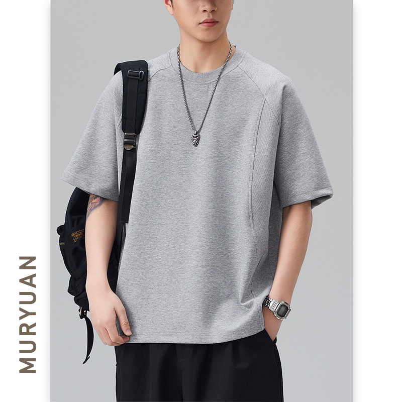 Muyuan Men's Clothing American Retro Round Neck Short Sleeve T-Shirt Men's Summer New Style Structured Patchwork Sports T-Shirt Top