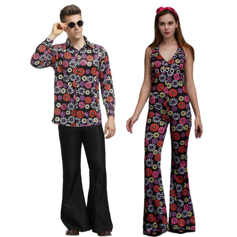 Foreign trade Europe and the United States Halloween cos costume adult singer couple costume 90 s retro floral costume
