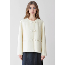 文九25秋冬羊毛圈圈呢摇粒绒圆领廓形新中式外套短款毛呢大衣9386