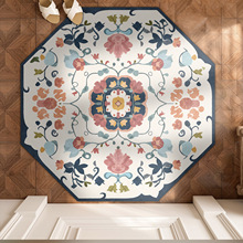 跨境复古优雅欧美式花卉田园风八边形客厅卧室防滑圆形地垫地毯