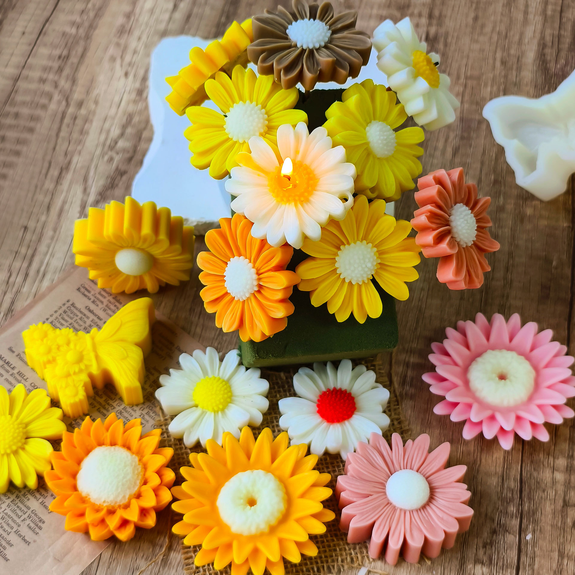 Girasoles flor de sol molde de jabon de banana margarita DIY flores de jabon hecho a mano barra magnética piedra de fragancia abrasiva