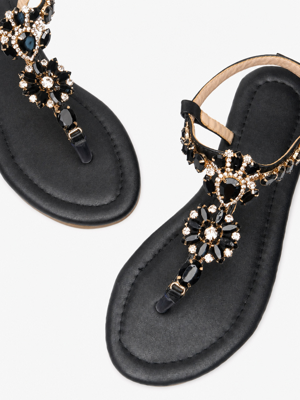 Sandalias Planas con Pedrería de PU y TPR, Decorativo, para Playa y Verano
