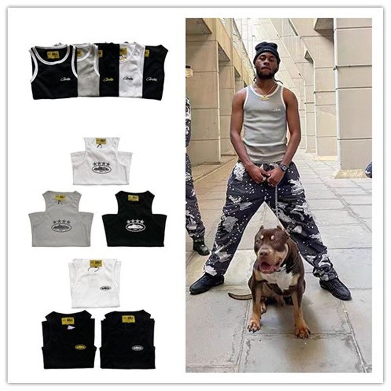 Cz Heavy-Duty American-Style Embroidered Ribbed Knit Vest for Men, Slim-Fit Sports Fitness Top, Trendy