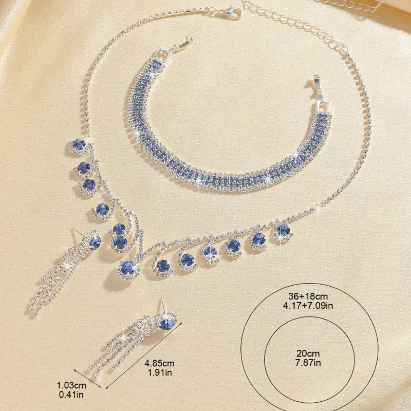 best selling bridal necklace set high end versatile crystal color clavicle chain earrings two piece set_voghion.com