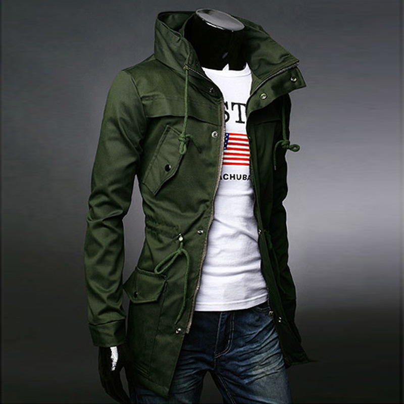Foreign Trade Windbreaker Spring Slim-fit Workwear Windbreaker Men's Mid-length Double-layer Collar Coat Multi-pocket Cotton Korean Jacket