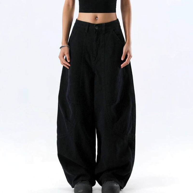 American Black Loose Scimitar Jeans for Women Summer New Low-Waist Slimming Wide-Leg Pants American Black Loose Scimitar Jeans for Women Summer New Low-Waist Slimming Wide-Leg Pants