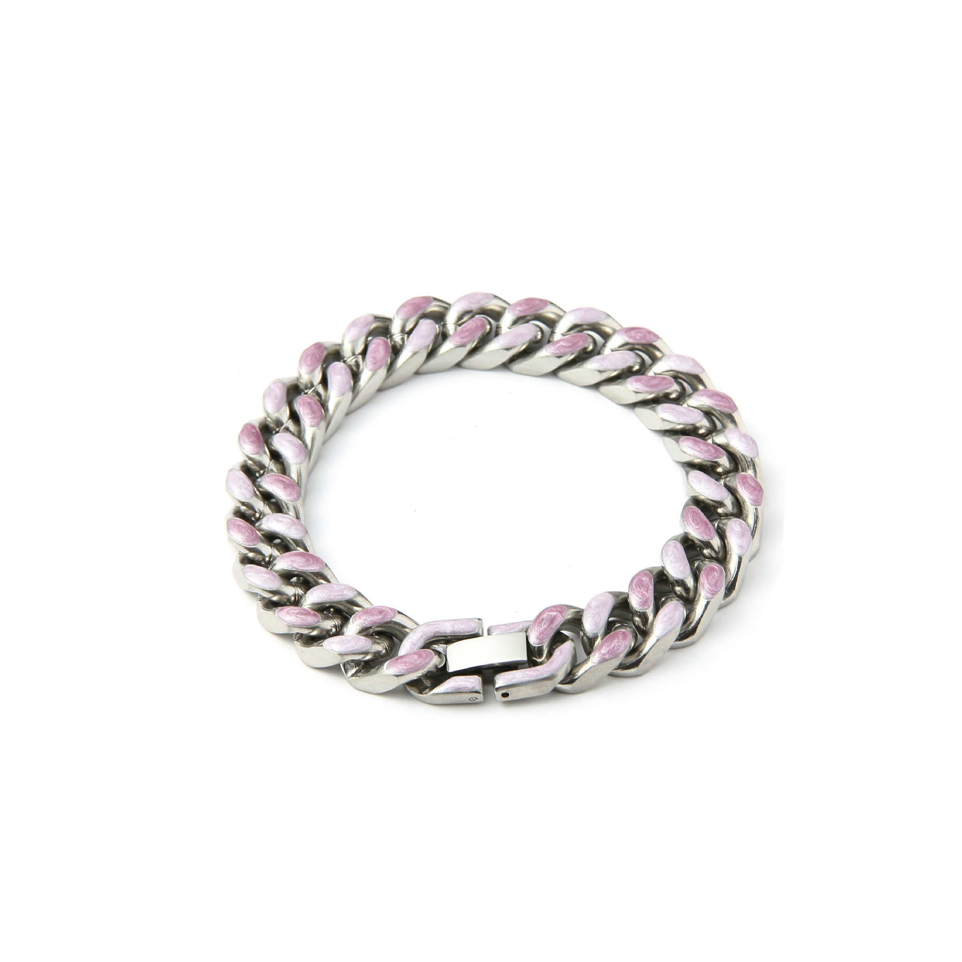 Hip hop dreamy pink starry blue double sided wear couple jewelry a pair of free Cuba titanium steel bracelet for male and female friends_voghion.com
