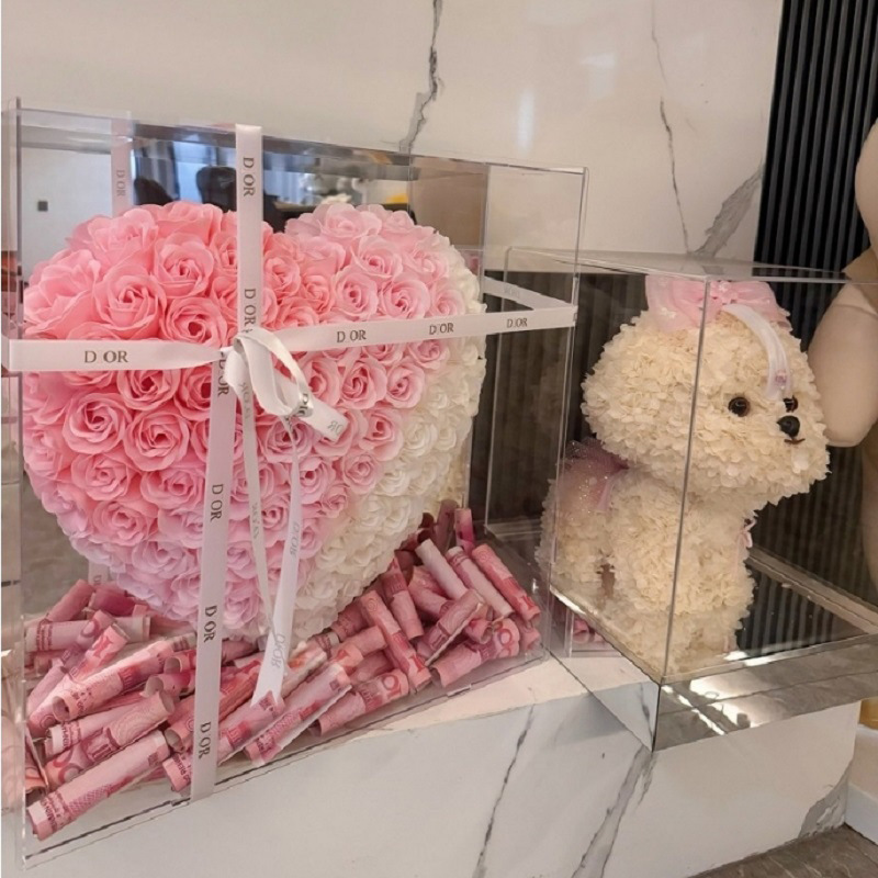 30*30cm 핑크와 화이트 그라데이션 컬러 맞춤형 모델 [완제품] [선물가방] 열어서 돈을 넣을 수 있습니다