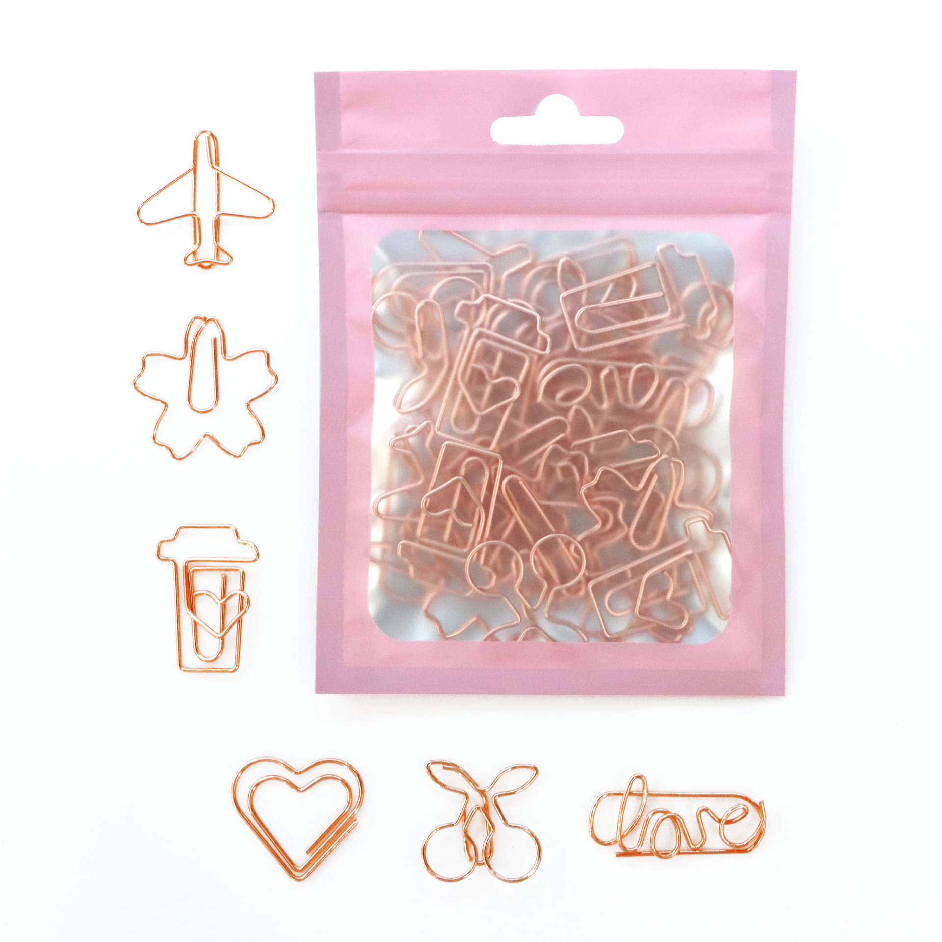 Los clips de papel de color de Venta caliente transfronteriza se adaptan a clips de papel creativos de forma especial clips de papel bolsa ciega 30 paquetes de Oficina Creativa