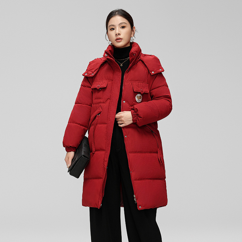 女性のためのミドル丈の綿の服 2025 冬の新しいファッション膝上綿のジャケット緩い厚いフード付き綿のジャケット|undefined