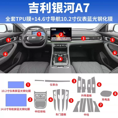 Car interior film — Geely Galaxy A7: center console gear shift - geely-galaxy-a7-full-set-tpu-film-146inch-navigation-102inch-instrument-cluster-anti-blue-light-eye-protection-tempered-glass-film