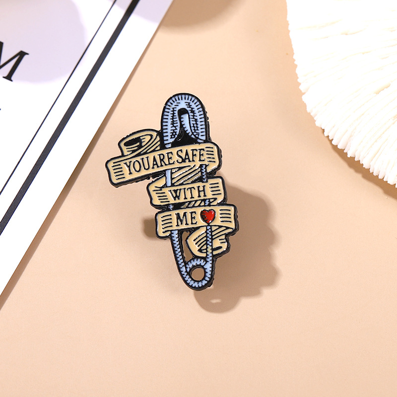 Cute Japanese safe metal brooch with letters