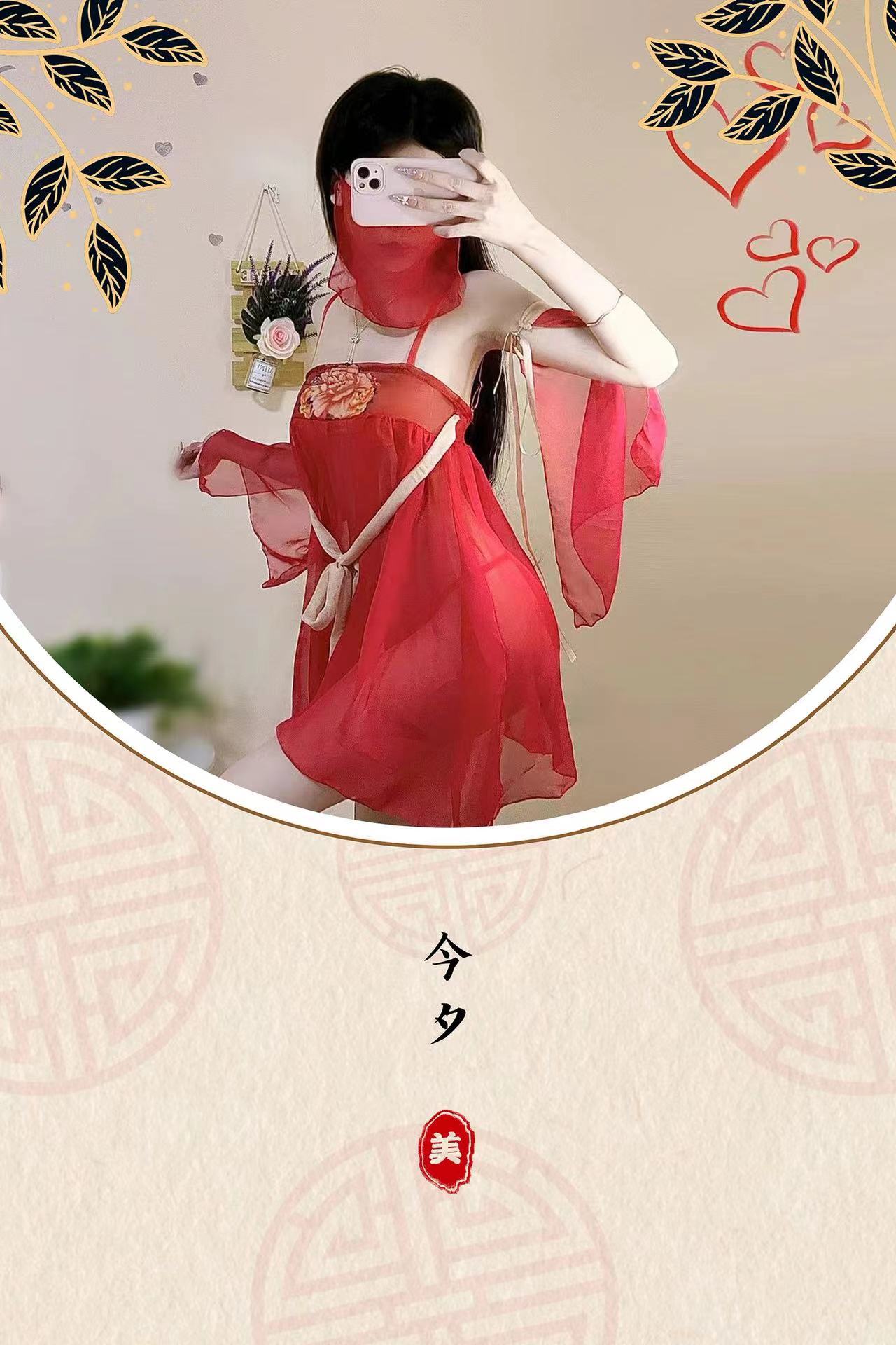 Retro Palace-Style Hanfu Lingerie Set with Veil, Tube Top and Briefs — detail image 3