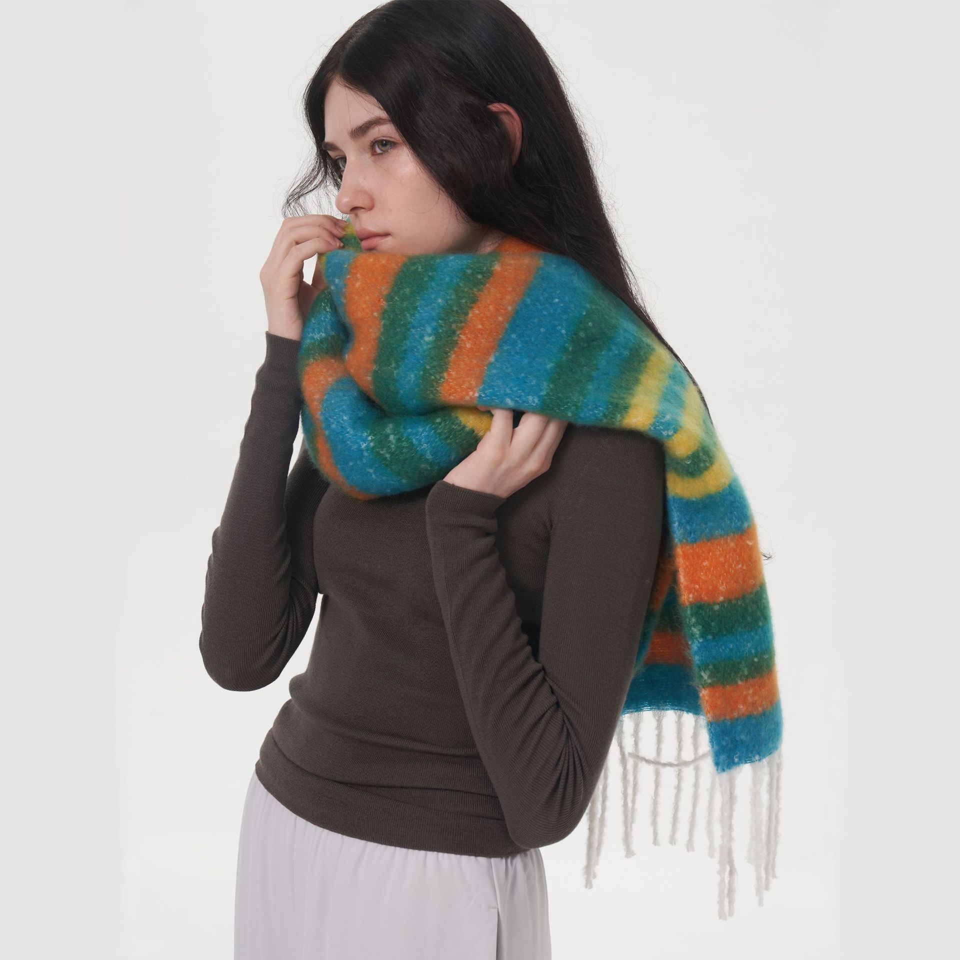Sciarpe da donna Sciarpa invernale per donna, stile South designer, nuova sciarpa scozzese calda e spessa in cashmere tipo dopamina_voghion.com