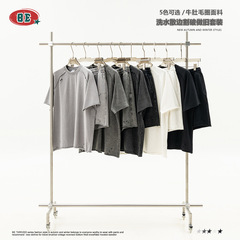 BE Men's Clothing | 2025 Summer American Street Retro Ragshou Short Sleeve T-shirt Rolled Shorts Casual Two-Piece Set Men's Trendy