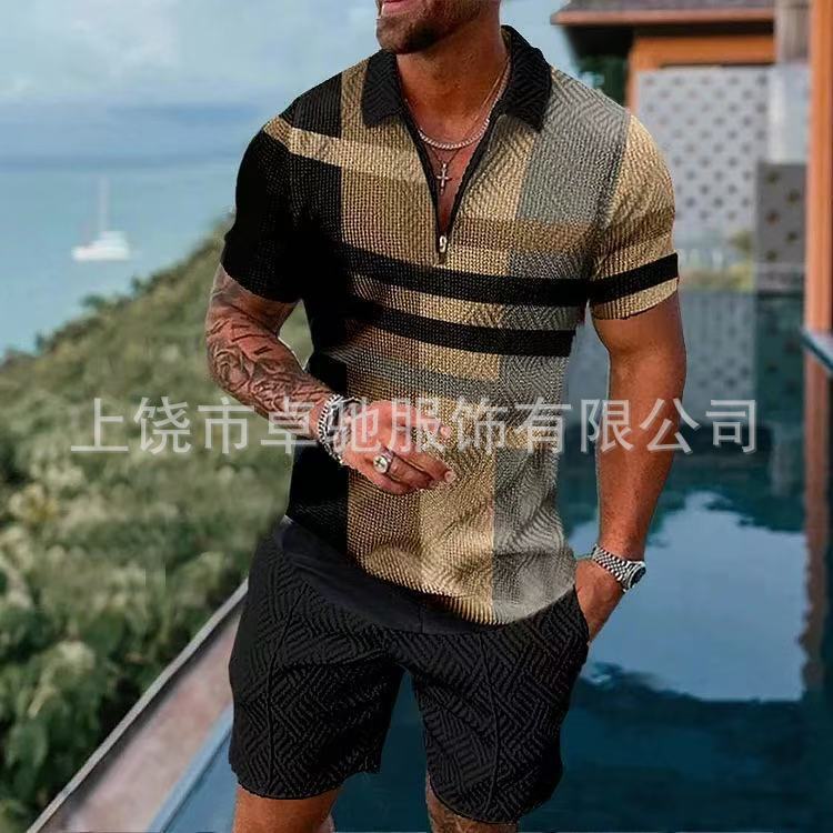 2025POLO ジッパーシャツ半袖スーツ独立系越境欧米紳士服新作独立系供給カジュアルスポーツ|undefined