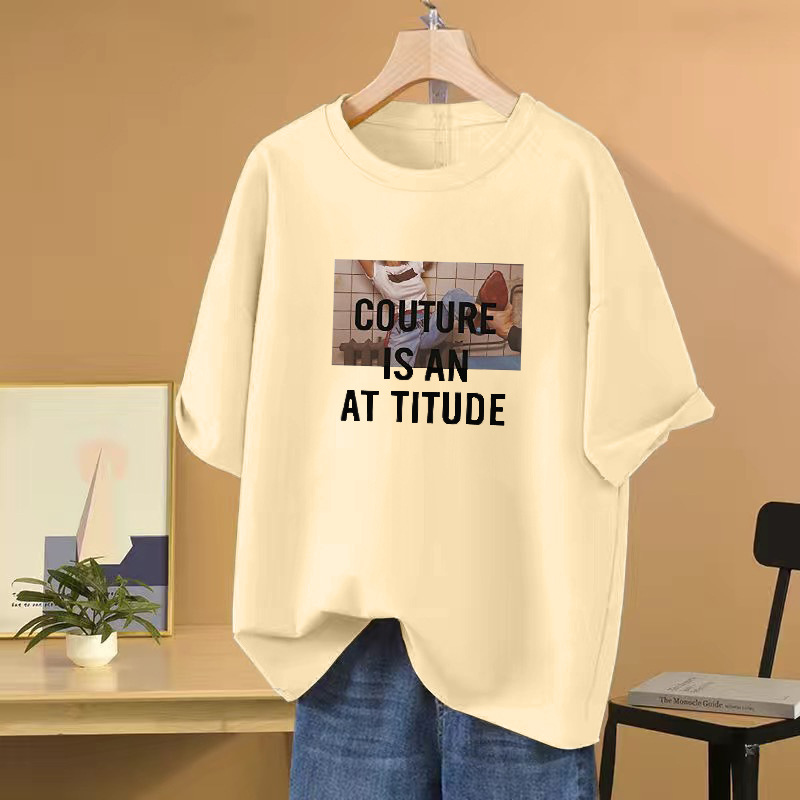 American Retro Loose-Fitting Pure Cotton Short-Sleeve T-Shirt for Women, New Summer Trendy Versatile Printed Round-Neck Half-Sleeve Top 3