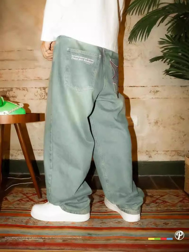 Cross-border e-commerce street jeans Y2K original host hip-hop letter retro blue loose high-waist wide-leg pants