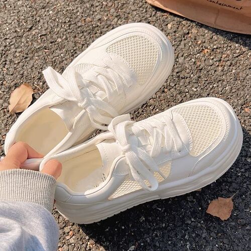 2026 summer new style mesh platform sole small white shoes women's all-matching chic skirt skate shoes breathable light skate shoes women
