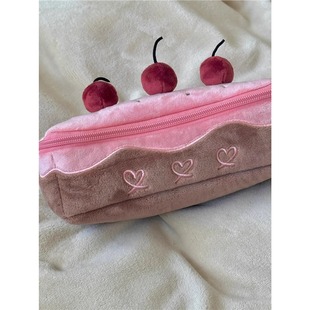 Cute Plush Cherry Cake Pencil Bag Exquisite Storage Large Capacity Student Ins High Value Stationery Bag Pencil Case