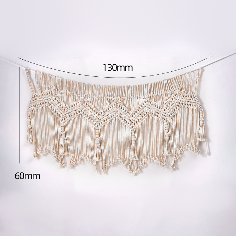 ins Handgewebter Wandteppich aus Baumwollseil, sechseckige Quaste, hängender Schlafzimmer-Wanddekorations-Türvorhang_voghion.com