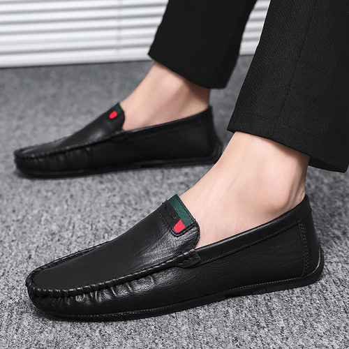 Men's casual leather shoes round toe summer comfortable and breathable beanie shoes men's set of foot driving loafers drop shipping