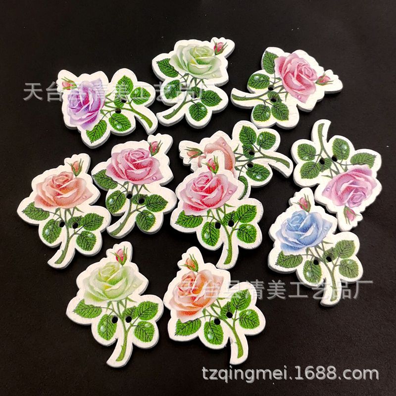 25*31mm bricolaje pintado fondo blanco rosa dibujos animados pintado fondo blanco rosa botón de madera 50 por paquete