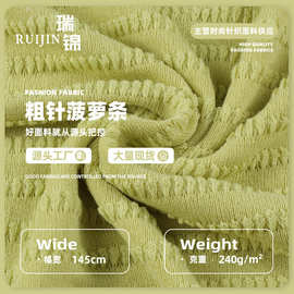 240g粗针菠萝条针织提花条面料涤氨 时装时尚女装上衣套衫布料