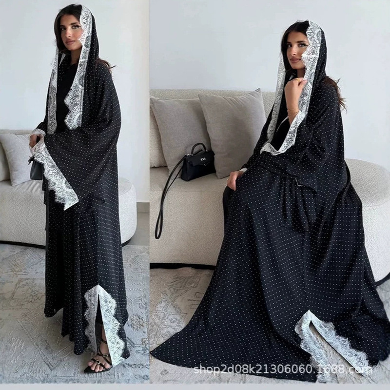 Ln259 2026 New Summer Style Trendy and Fashionable Sweet Lace Polka Dot Print Robe Cardigan with Headscarf