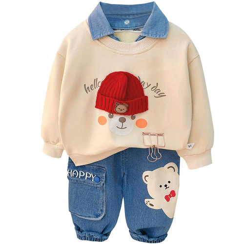 2269 Children's Sweatshirt Set Stylish Middle and Small Children Two-Piece Set Spring and Autumn Season Boys Casual Wear Baby Autumn Outfit Children's Clothing