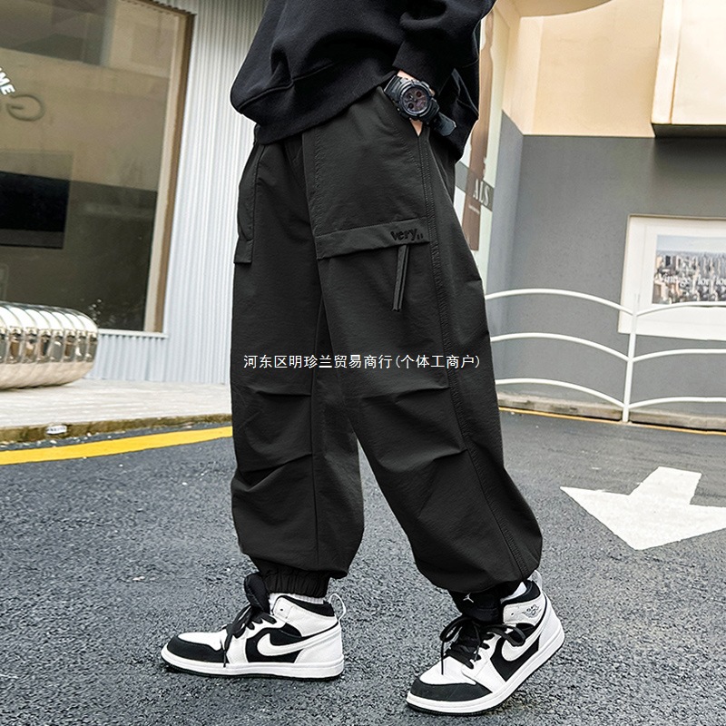 Boys' Summer Thin Pants 2025 New Children's Cargo Pants Spring Outfit for Older Boys Cool and Stylish Summer Long Pants Trendy