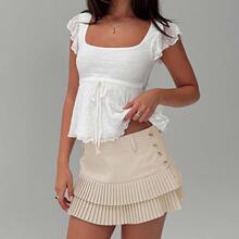 L 98536 Bubble wrinkle ruffle slim tee ������ľ������������