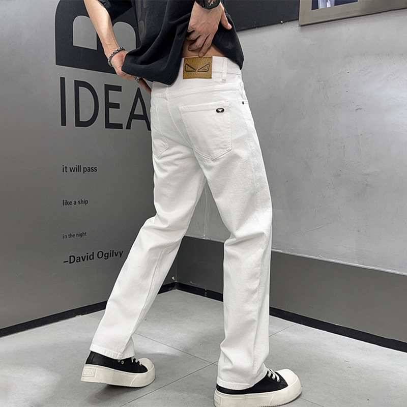 White Loose Straight-Leg Jeans for Men 2025 Light Luxury Simple Versatile Trendy High-End Casual Men's Wear