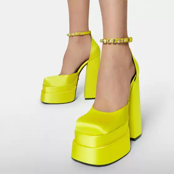 New Arrival Spring Summer Viscose Sandals with Chunky Heel, Square Toe, and Double-Layered Platform for Women
