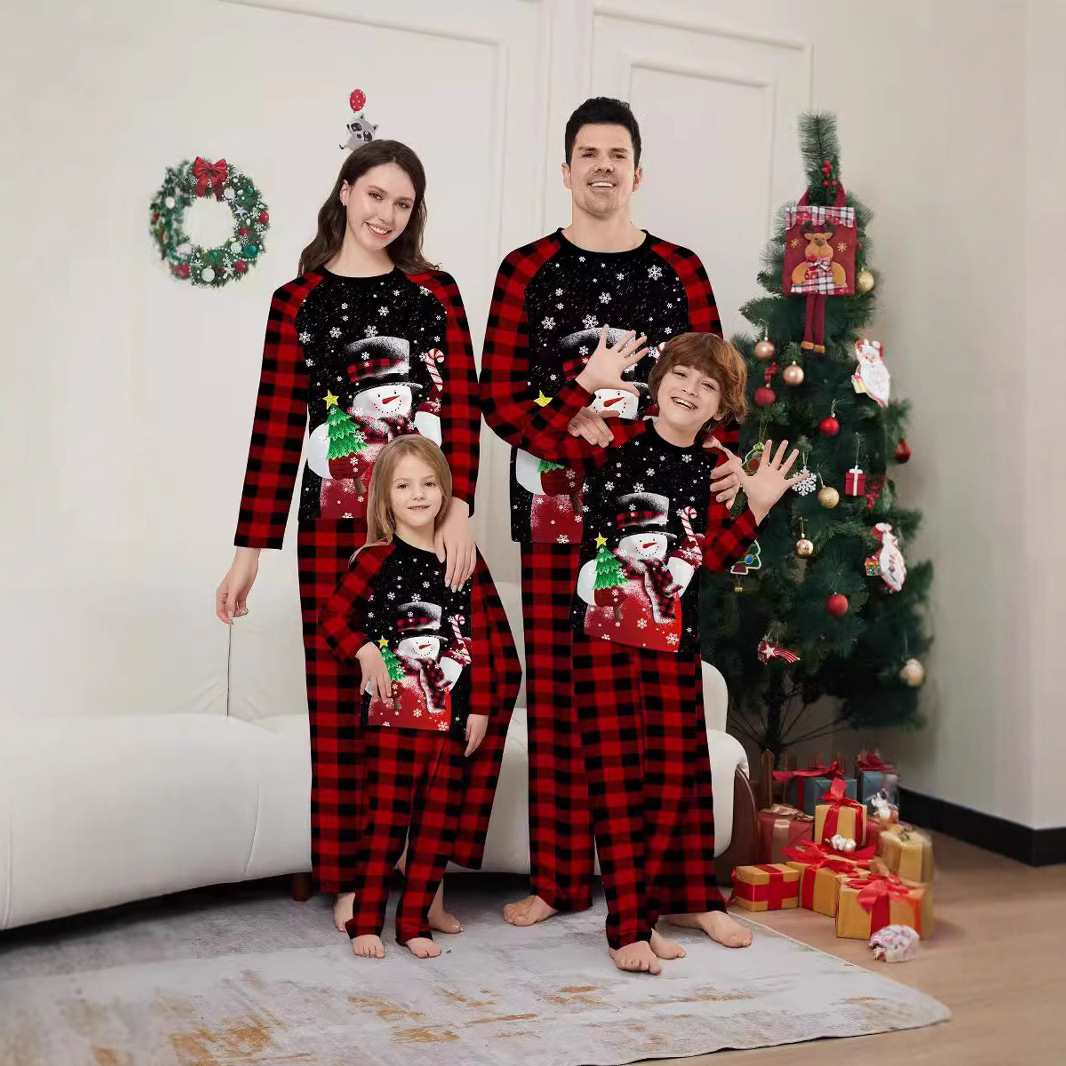 Christmas snowman candy cane snowflake Christmas family suit printed homewear sleep_voghion.com