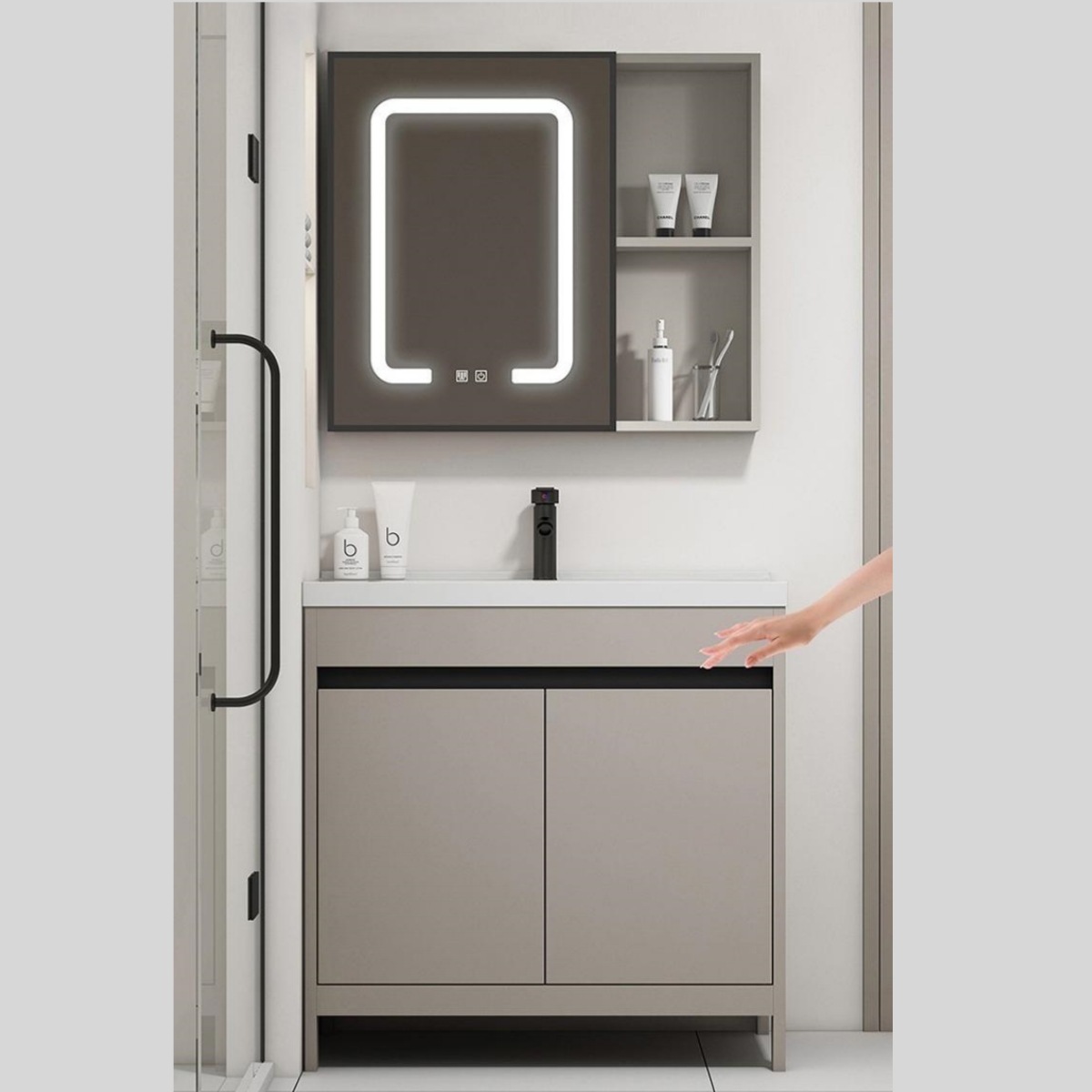 Gabinete de baño de piso de aluminio espacial combinación de inodoro cerámico moderno y minimalista lavabo de lavabo