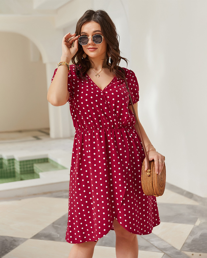 plus size v-neck polka dots dresses NSQH38514