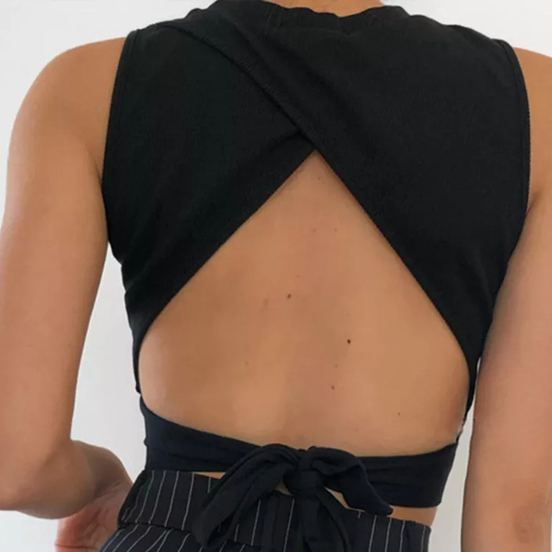 2025 Sexy Backless Women's Vest Bandage Slim Cut Top Casual Street Top Soft Cross t