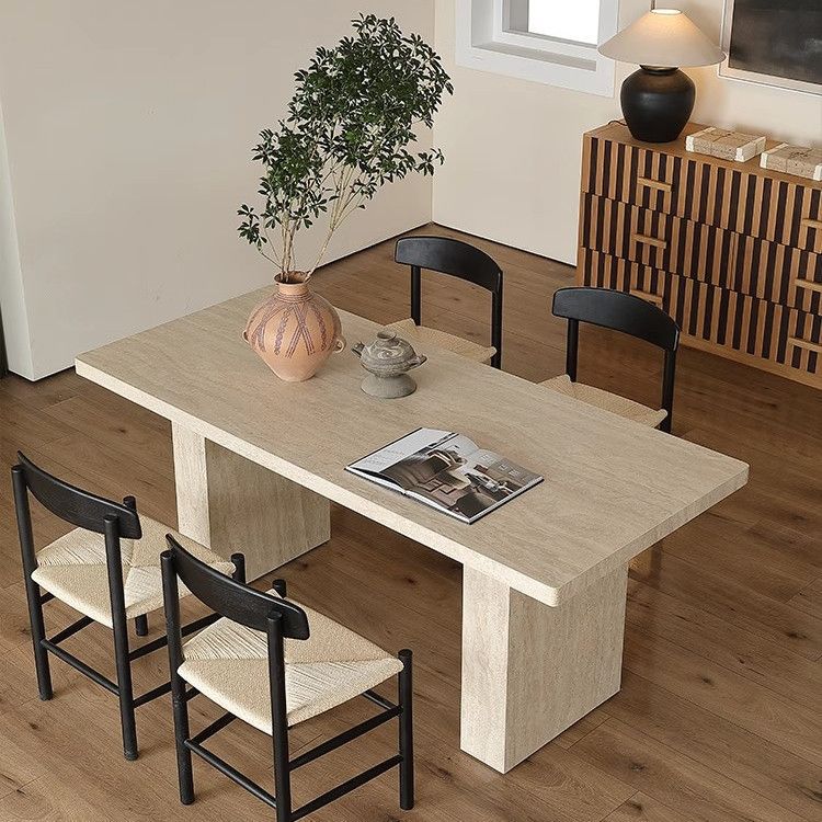 Travertine Dining Table New Rectangular Hanging Slate Home Retro Designer Model Room Minimalist Wabi-Sabi Style Dining Table
