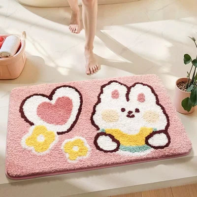 Avtomobil döşəmə paspasları Stain-Resistant Foot Mat, Toilet Household - pink-bunny-4060cm-imitation-cashmere