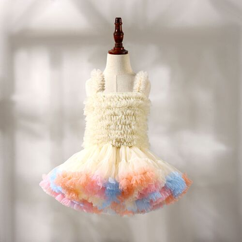 Tutu Dress Mesh with Gabon Embroidery for Girls, Summer Style — Petite & Medium-Sized Kids' School Dance Tutu Skirt, Perfect as a June 1st Festival Gown