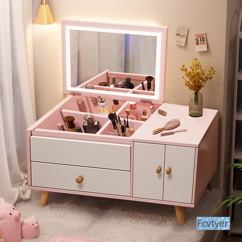 Long Yue Bang Bay Window Dressing Table Floor-Standing Internet Celebrity Makeup Cabinet Small Table Bedroom Makeup Table Makeup Table for Girls