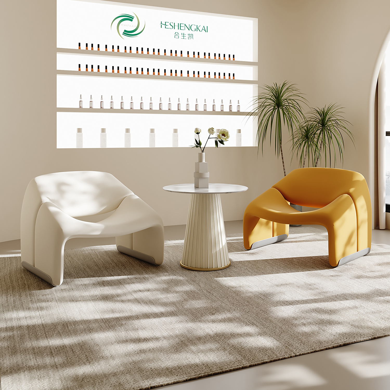 Francés color crema insofá perezoso salón de belleza club pequeño sala de estar mesa de negociación combinación de sillas