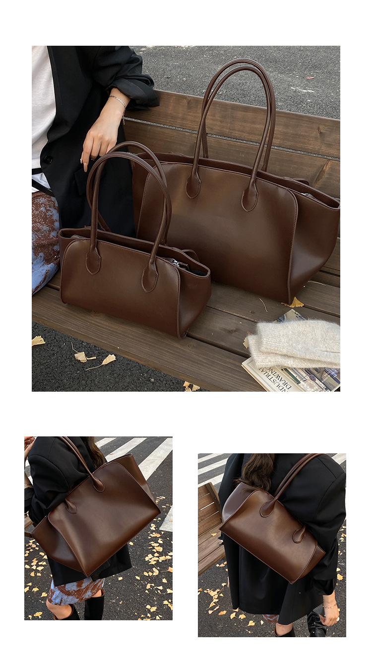 Borsa tote oversize da donna – Borsa a tracolla XL minimalista con chiusura a zip (PU morbido, a tracolla/a mano, caffè/nero/marrone)_voghion.com