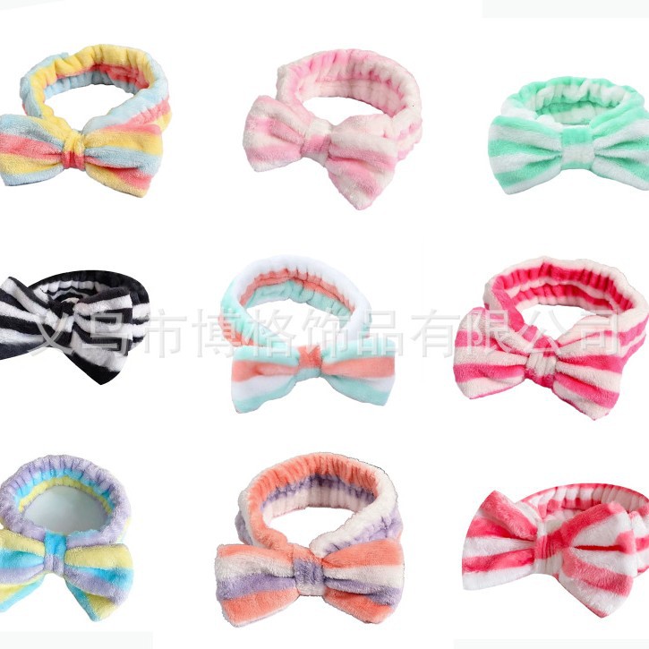 Franela rayas creativas para mujeres lavarse la cara rojo prensar el cabello mariposa cinturón de cabello maquillaje universal simple banda de cabeza