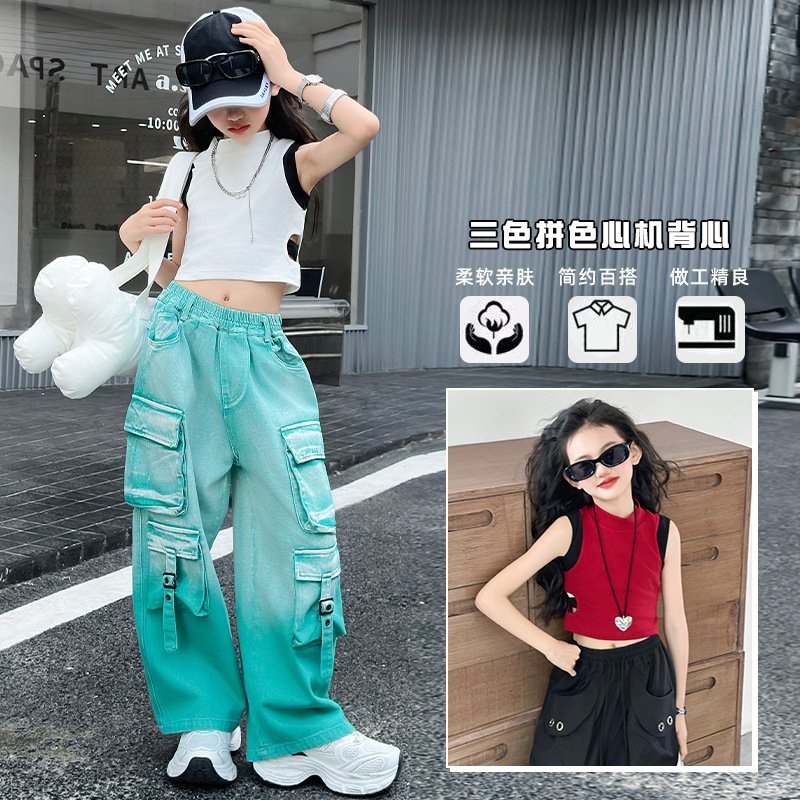 Girls' Summer Vest 2025 New Fashion Korean Style Trendy Color-Blocking Stylish Vest for Older Children Cross-Border Trend