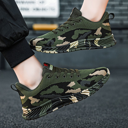 2024 New Casual Men's Camouflage Sports Couple Shoes Office Construction Site Shoes Breathable Flyknit Military Training Outdoor Shoes