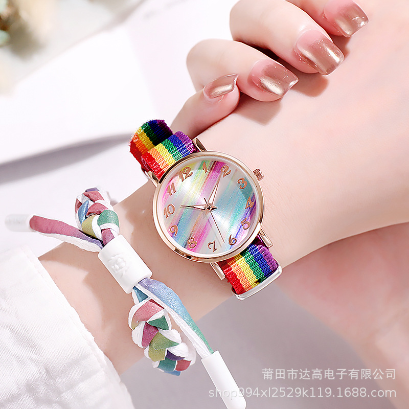 Nuevo colorido arco iris reloj de pulsera estudiantes pequeños exámenes frescos estudiantes de secundaria secundaria amigos niños relojes de cuarzo
