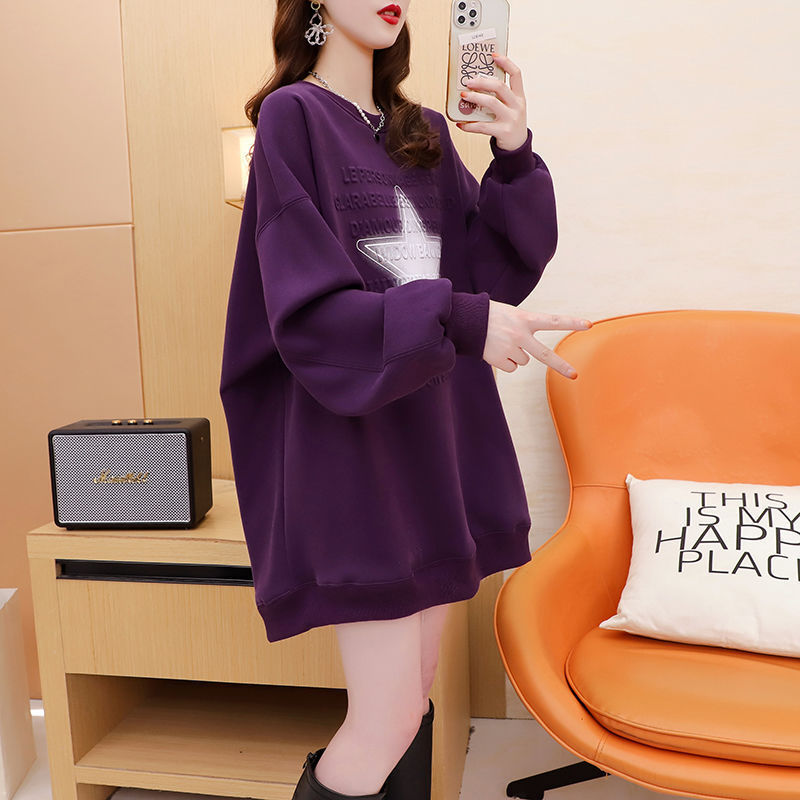 European Five-Pointed Star Letter Thickeneded Sweatshirt Women's Mid-Length 2025 New Autumn and Winter Loose Design Top European Five-Pointed Star Letter Thickeneded Sweatshirt Women's Mid-Length 2025 New Autumn and Winter Loose Design Top