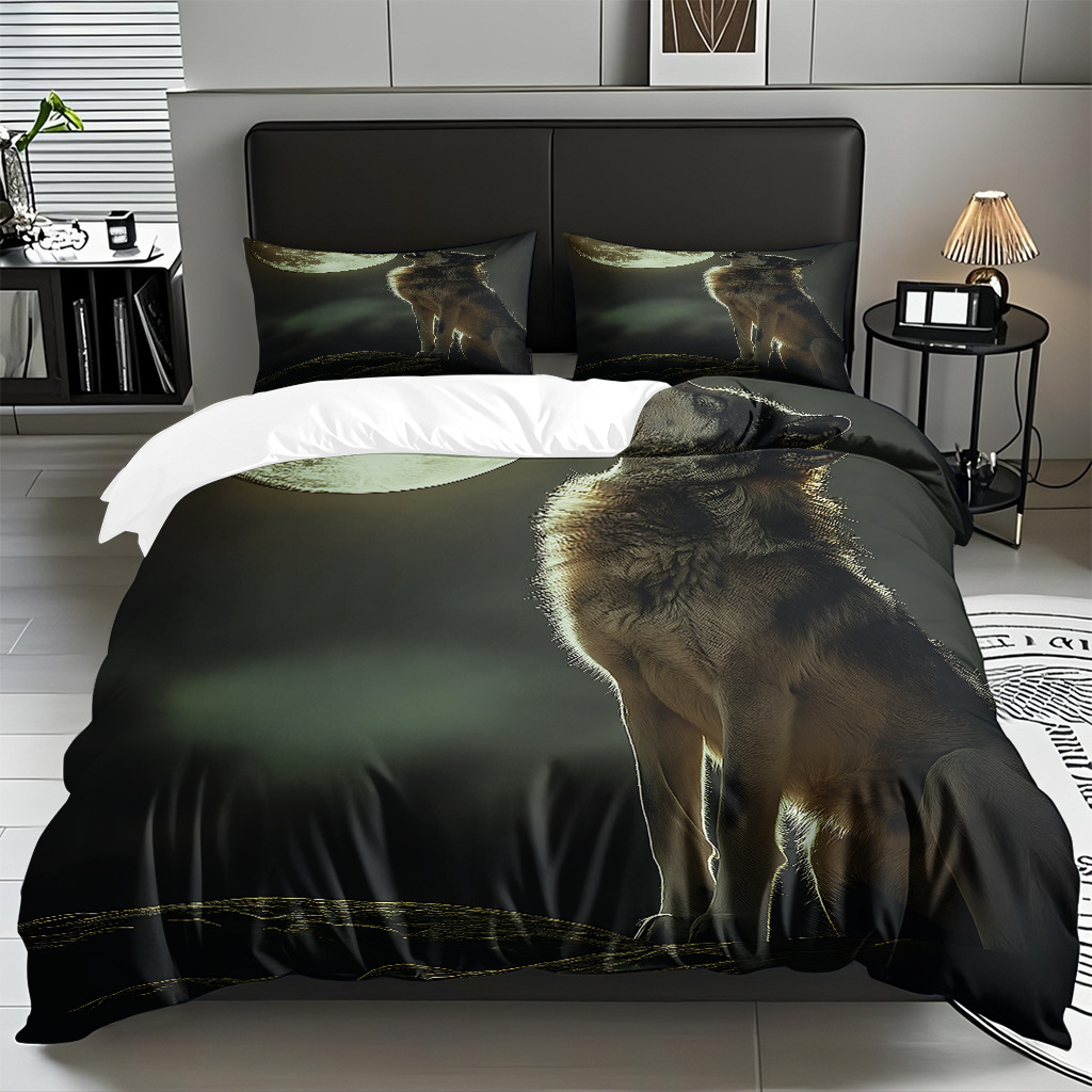 Impresión digital de patrón de lobo abrasivo conjunto de edredón suave transfronterizo pro-piel TEMU JIT venta directa de fábrica preferida